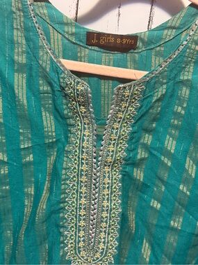 Teal Embroidered Girls' Tunic Top